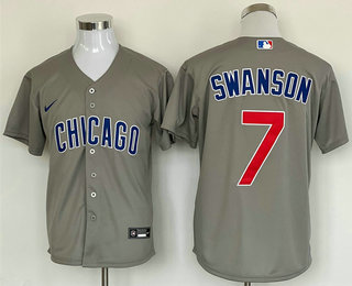 Mens Chicago Cubs #7 Dansby Swanson Grey Stitched MLB Cool Base Nike Jersey->chicago cubs->MLB Jersey